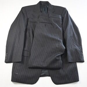 Bespoke 42R 36x34 Gray Striped Wool Mens Jacket Pants Suit